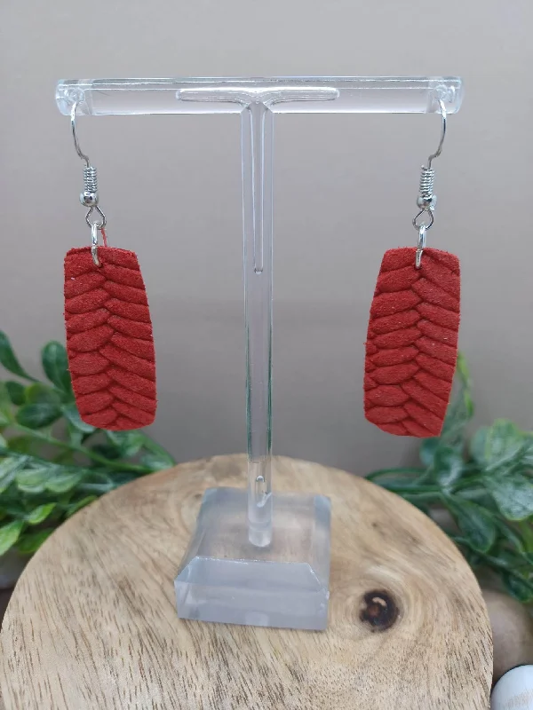 artistic earrings for women -Red Woven Leather Style Earrings