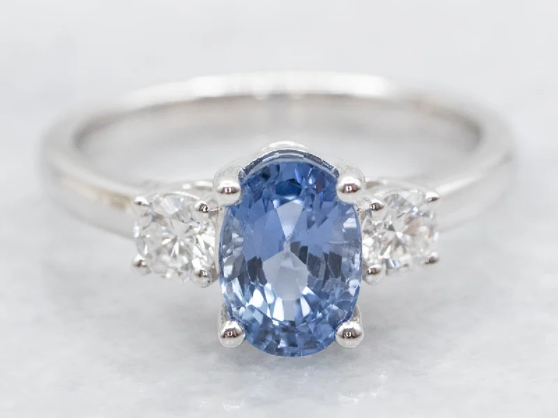 platinum diamond engagement rings -Sapphire and Diamond Three Stone Engagement Ring