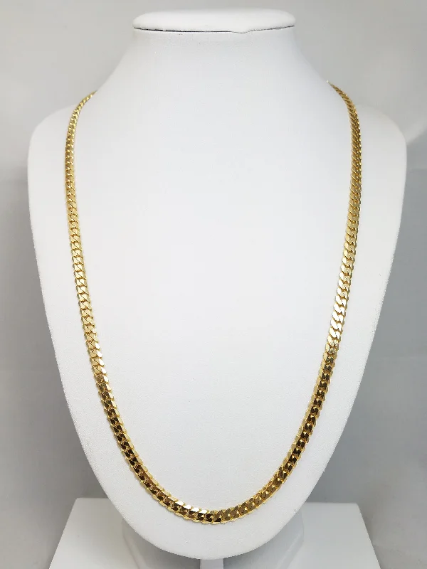 geometric necklaces for women -Dazzling 22" Solid 14k Two Tone Gold Reversible Curb Link Chain Necklace