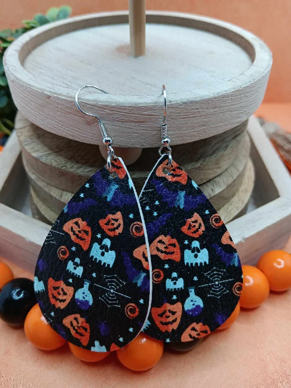 luxury gemstone earrings for women -Halloween Print Earrings w/ Jack O' Lanterns, Ghosts, & Spider Webs