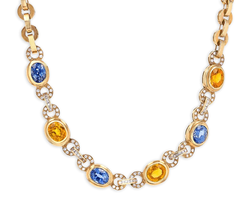 stylish necklaces for women -Blue and Yellow Sapphire Necklace, 24.00 Carats