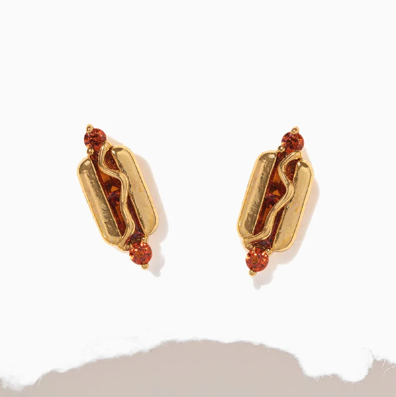 intricate design earrings for women -Hot Dog Studs