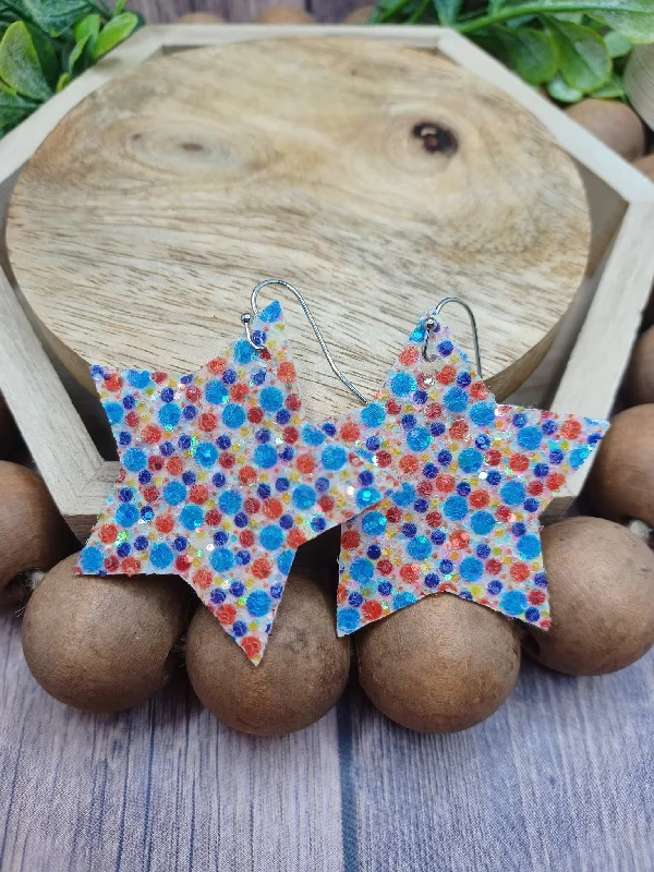 pearl earrings for women -Red, White, & Blue Glitter Star Earrings