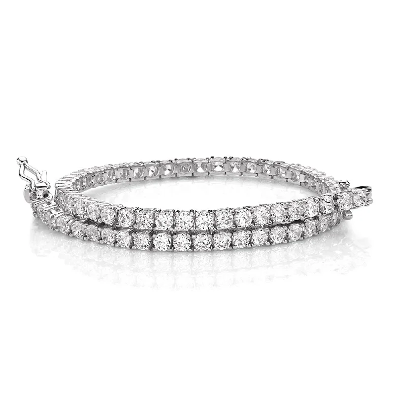 adjustable bracelets for women -Round Brilliant tennis bracelet with 4.02 carats* of diamond simulants in 10 carat white gold