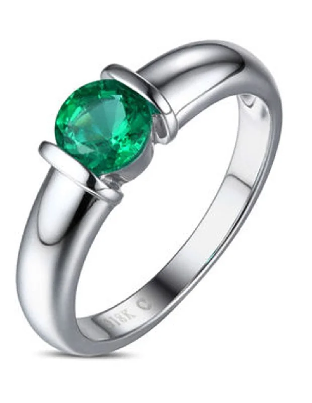 designer engagement rings -1 Carat Round Emerald Gemstone Solitaire Engagement Ring in White Gold