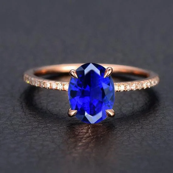 gemstone engagement rings for women -1.25 Carat Blue Sapphire Engagement Ring in 10k Rose Gold for Women on Sale