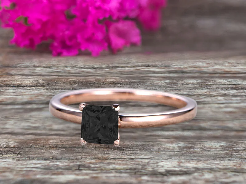 classic princess cut engagement rings -1.00 carat Classic Princess Cut Black Diamond Moissanite Solitaire Engagement Ring on 10k Rose Gold