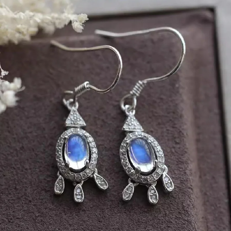 dangling gold earrings for women -Women's Sterling Silver Moonstone Earrings Silver Drop Earrings For Women