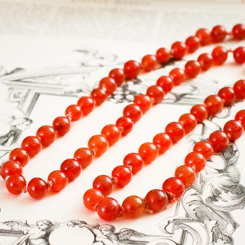 women’s necklaces -Glowing Vintage Carnelian Bead Necklace