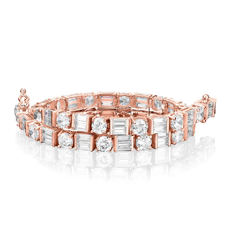 women’s friendship bracelets -Round Brilliant and Baguette tennis bracelet with 10.07 carats* of diamond simulants in 10 carat rose gold