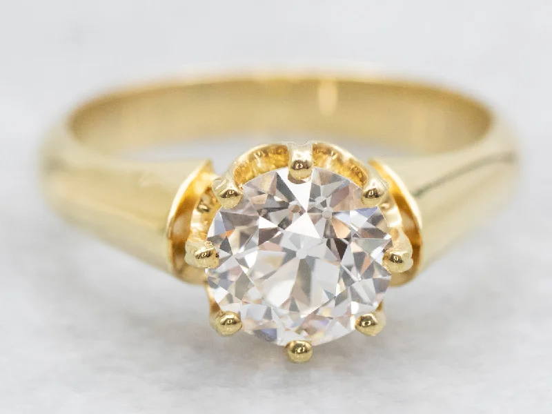 affordable custom engagement rings -Stunning Gold GIA Certified European Cut Diamond Engagement Ring