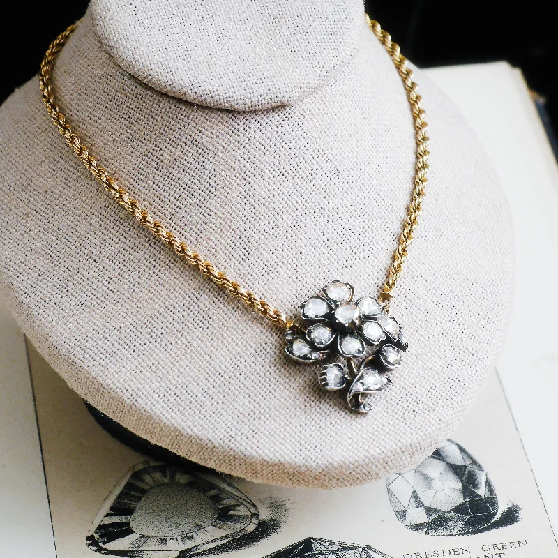 fashion-forward necklaces for women -Precious Antique Georgian Floral Rose Cut Diamond Necklace