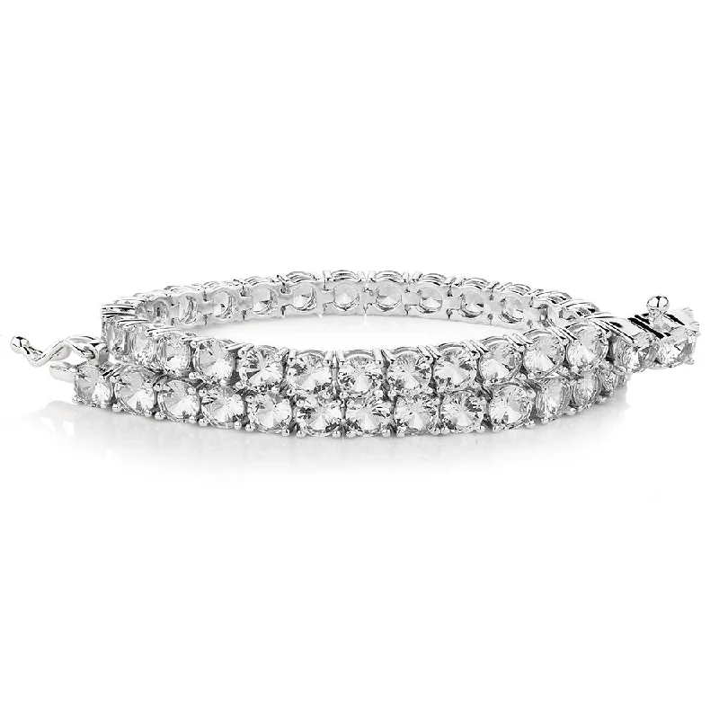 women’s thick bangles -Round Brilliant tennis bracelet with 11 carats* of diamond simulants in sterling silver