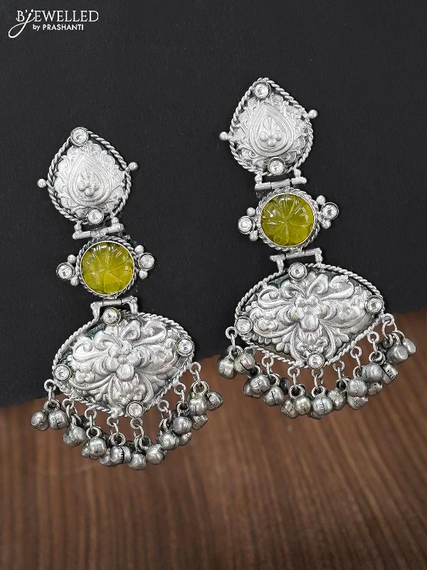 elegant dangle earrings for women -Oxidised yellow stone earring with floral design and hangings