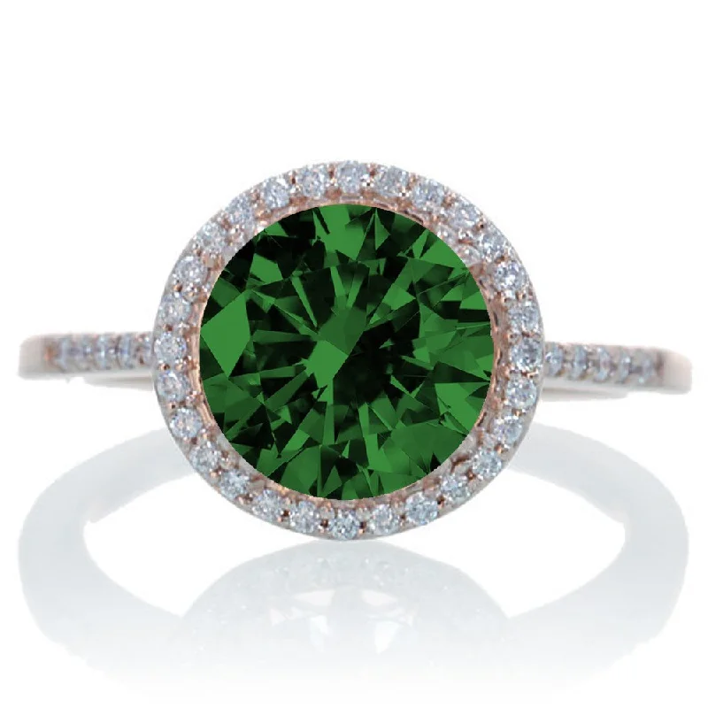 women’s engagement ring sets -2.5 Carat Huge Emerald and Moissanite Diamond Halo Classic Engagement Ring on 10k Rose Gold