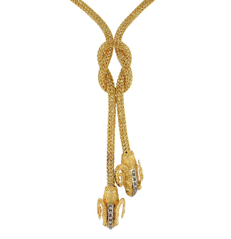 beautiful gemstone necklaces for women -Gold and Diamond Rams Necklace