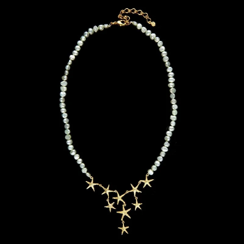 long necklaces for women -Petite Starfish Pearl Contour Necklace