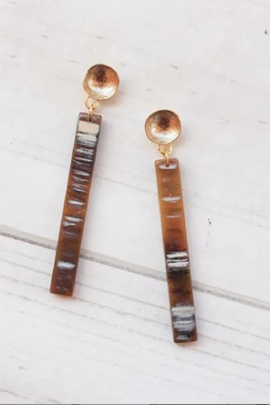 women’s trendy drop earrings -ACRYLIC BAR HAMMERED POST | BAMBOO