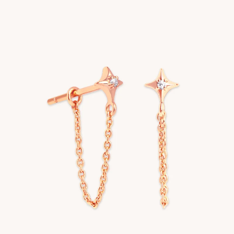 women’s earrings -Cosmic Star Chain Stud Earrings in Rose Gold