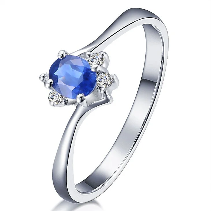 vintage diamond engagement rings -Inexpensive Sapphire with Moissanite Diamond Engagement Ring on 10k White Gold