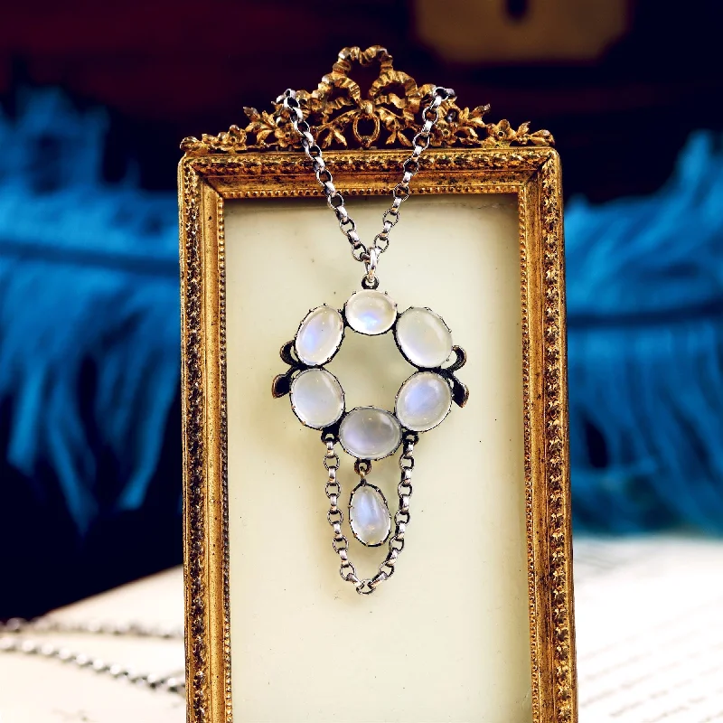 contemporary necklaces for women -Antique Arts & Crafts Silver Moonstone Pendant