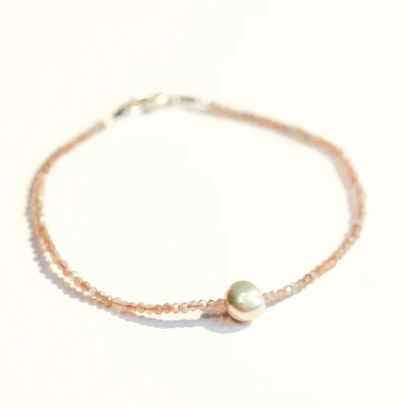 stacked bangles for women -Chocolate Moonstone & Pearl Bracelet No. 100