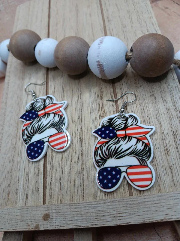 classic earrings for women -Messy Bun Red, White, & Blue Earrings