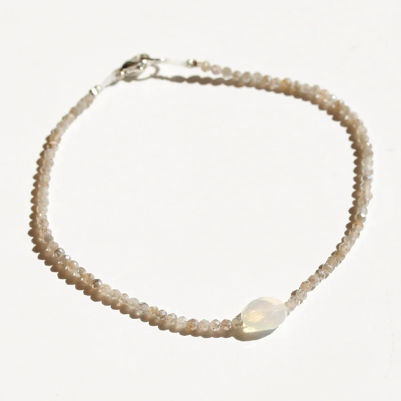 slim bangles for women -Mystic Moonstone + White Opal Bracelet No.12