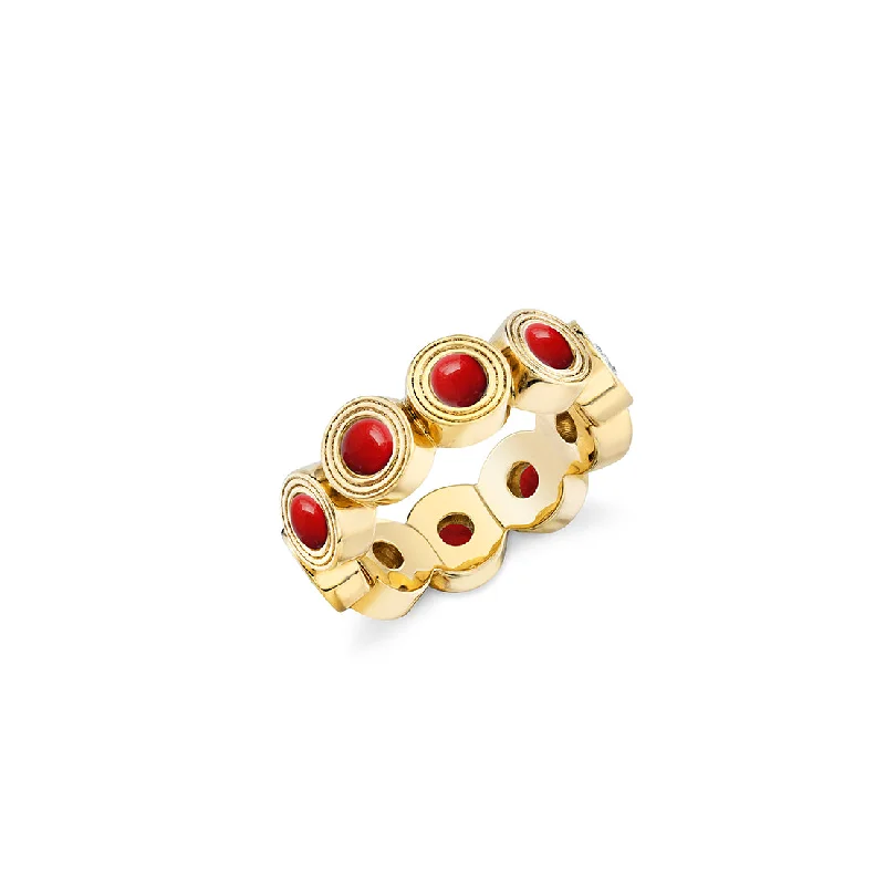 large gemstone rings for women -Gold & Red Coral Large Fluted Eternity Ring