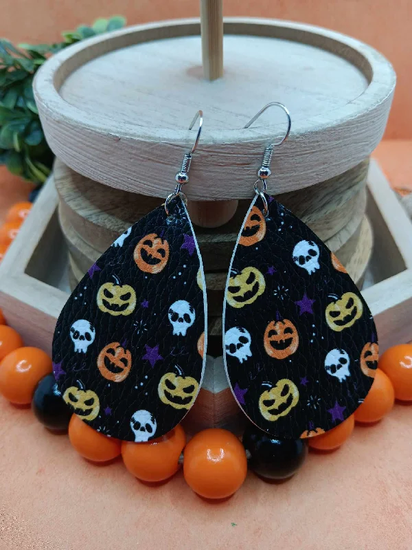 classic earrings for women -Orange & Yellow Jack O' Lantern & Skeleton Earrings