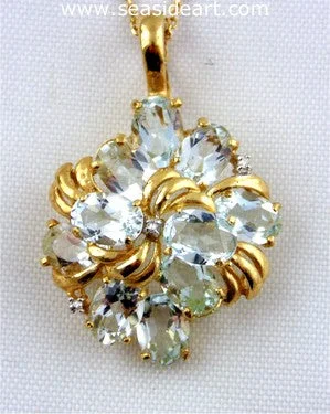 heart-shaped necklaces for women -14K Yellow Gold Necklace w/ Aquamarine & Diamond