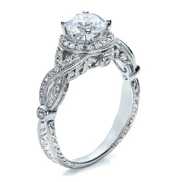 affordable engagement rings -1.50 Carat Round Cut Halo Diamond Moissanite Engagement Ring in 10k White Gold