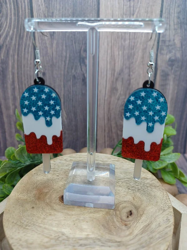 silver stud earrings for women -Red, White, & Blue Popsicle Earrings