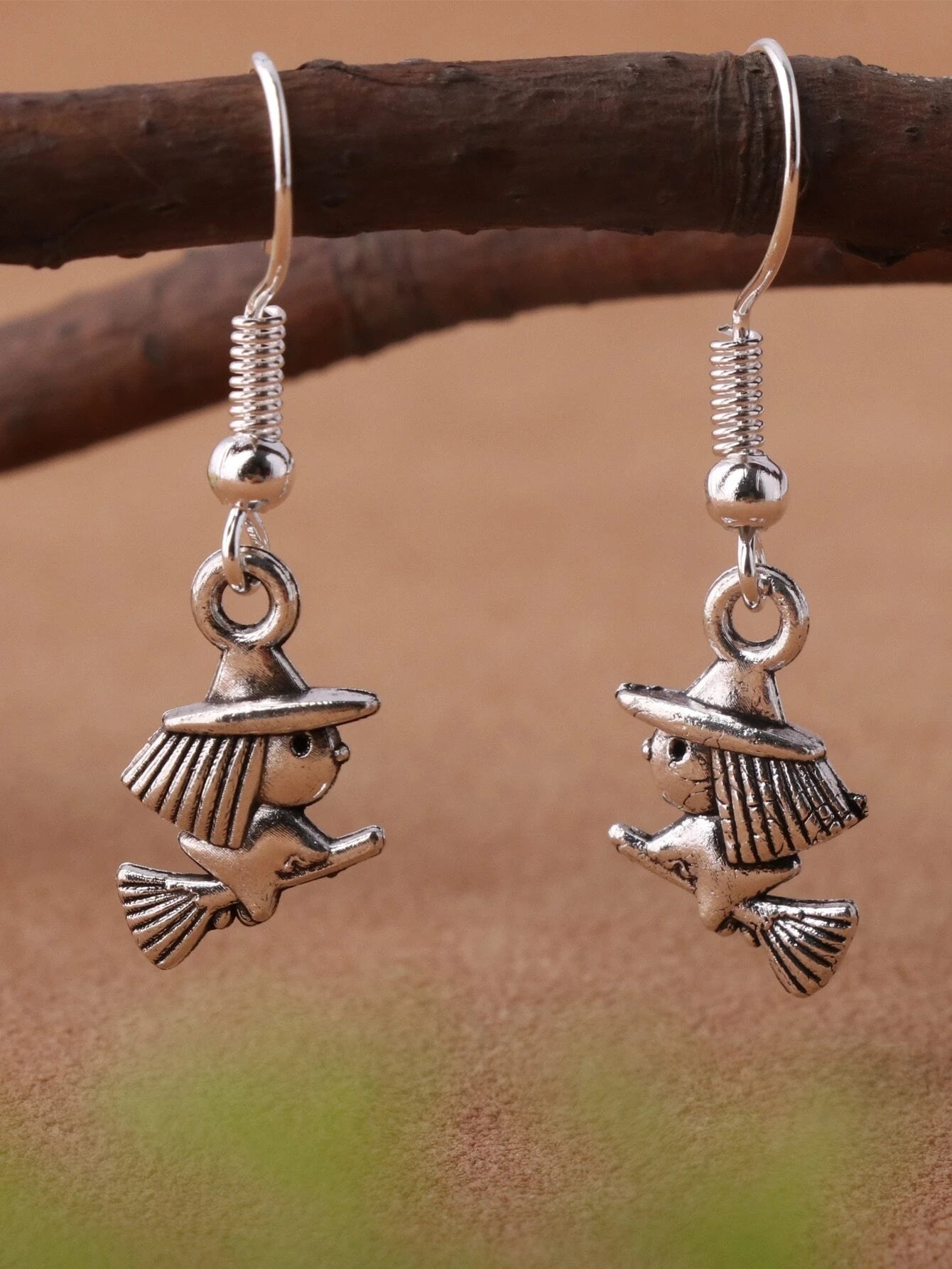 silver dangle earrings for women -Dainty Witch on a Broom Earrings