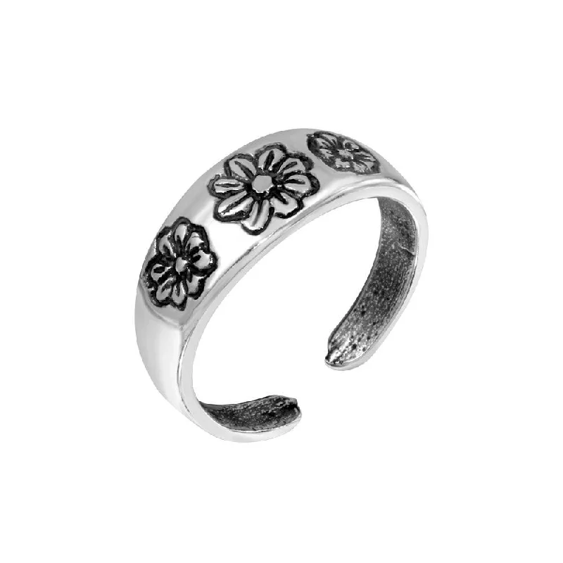 men’s and women’s matching rings -Silver 925 Multi Flower Adjustable Toe Ring - TR164-A