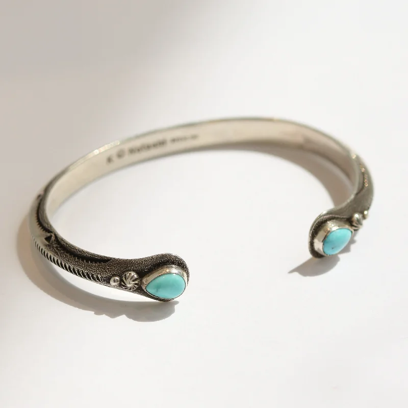 chunky bangles for women -K. Nataani Turquoise & Silver Triangle Cuff Bracelet