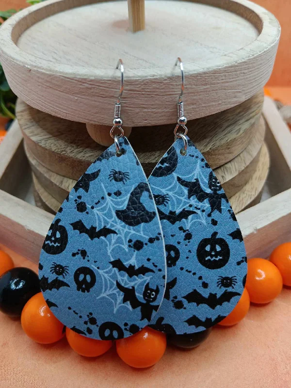 fashion earrings for women -Grey Halloween Earrings w/ Bats, Pumpkins, & Skeletons