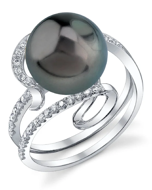 women’s gemstone wedding rings -Tahitian South Sea Pearl & Diamond Ivy Ring