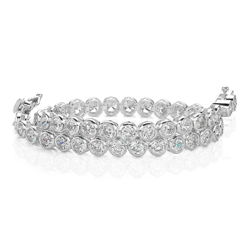 double bangle bracelets for women -Round Brilliant tennis bracelet with 5.28 carats* of diamond simulants in 10 carat white gold