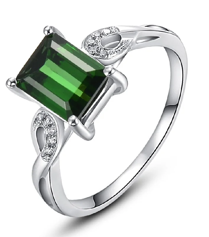 engagement rings with black diamonds -1 Carat Emerald and Moissanite Diamond Engagement Ring in White Gold