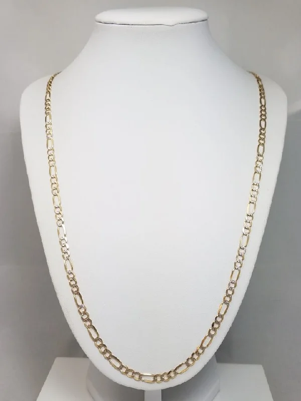 stylish chain necklaces for women -Sporty 24" 14k Two Tone Gold Diamond Cut Figaro Link Necklace