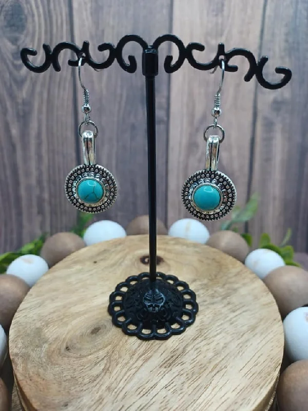 stacked earrings for women -Silver Design Earrings w/ Turquoise Crackle Stones