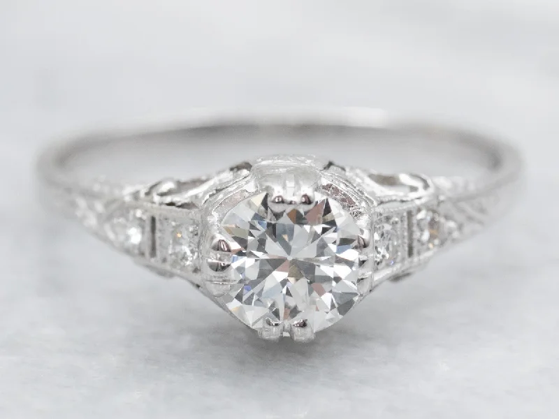 affordable engagement rings -Platinum 1920's European Cut Diamond Engagement Ring