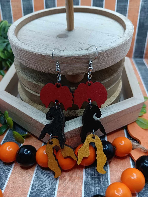 flower-shaped earrings for women -Halloween Sisters Wooden Earrings