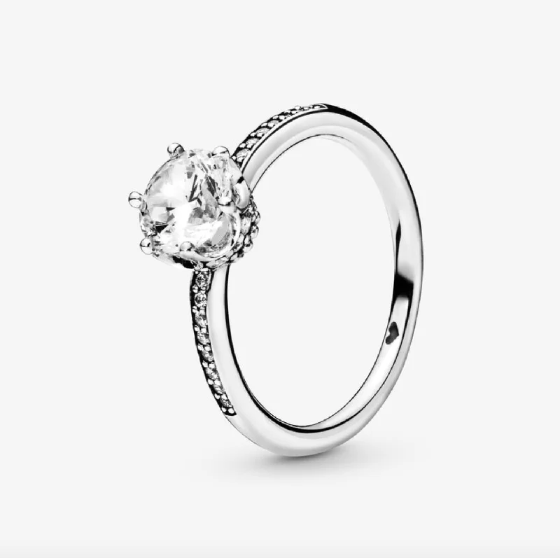 beautiful rings for women -Clear Sparkling Crown Solitaire Ring