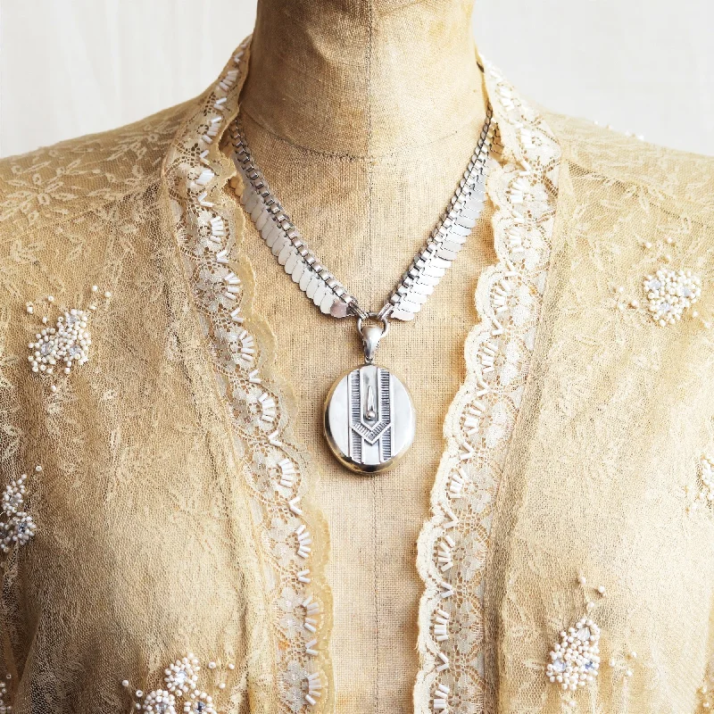 bridal shower necklaces for women -Scarce Victorian Aluminium Locket & Collarette