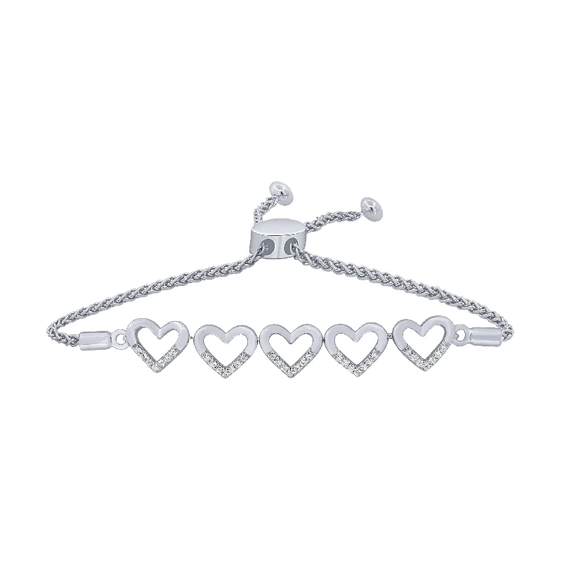 silver bracelets for women -Sterling Silver 1/7Ct Diamond Hearts Bracelet