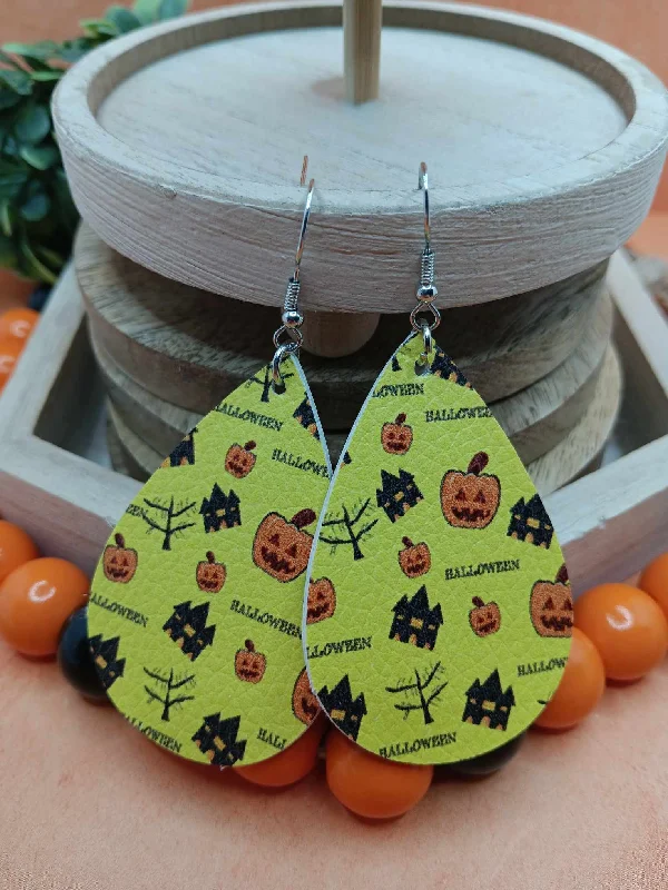 hoop earrings for women -Yellow Halloween Earrings w/ Jack O' Lanterns