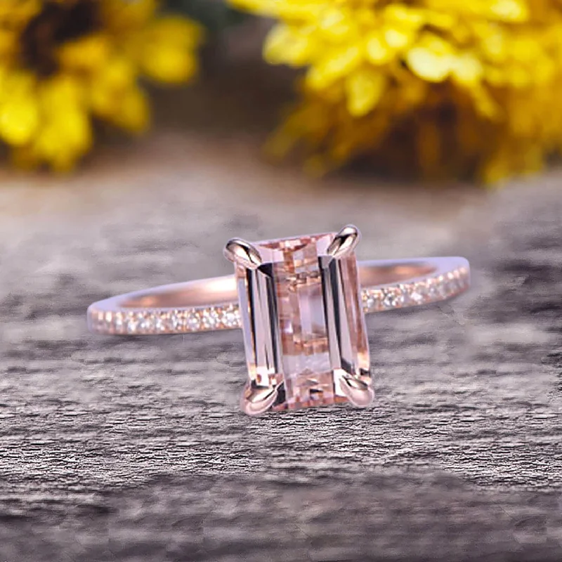 rose gold engagement rings -1.25 Carat Emerald Cut Morganite Engagement Ring Custom Ring 10K Morganite Rose gold Ring