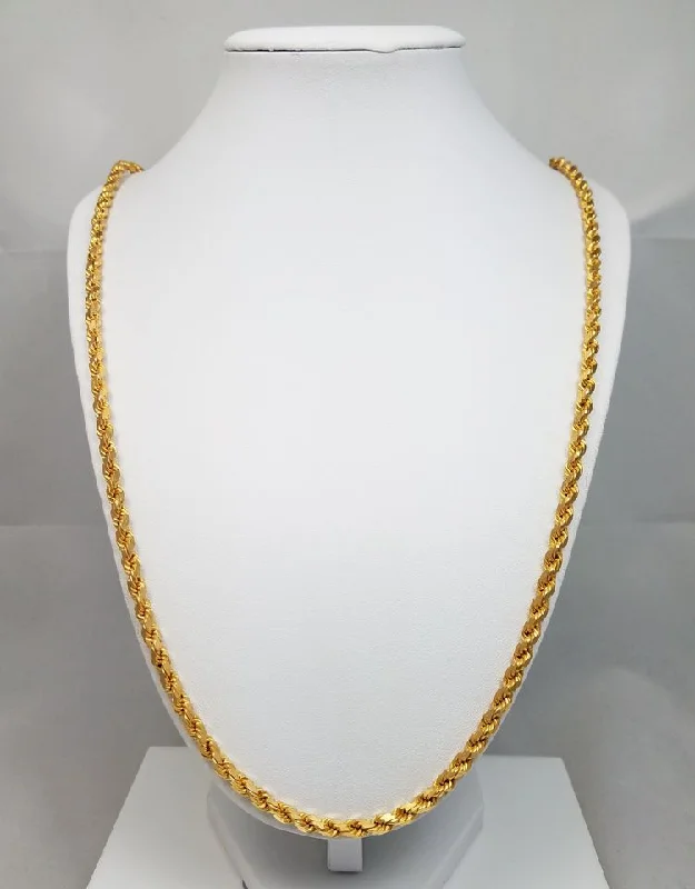 handcrafted necklaces for women -Stylish 27.75" Solid 22k Yellow Gold Diamond Cut Rope Chain Necklace